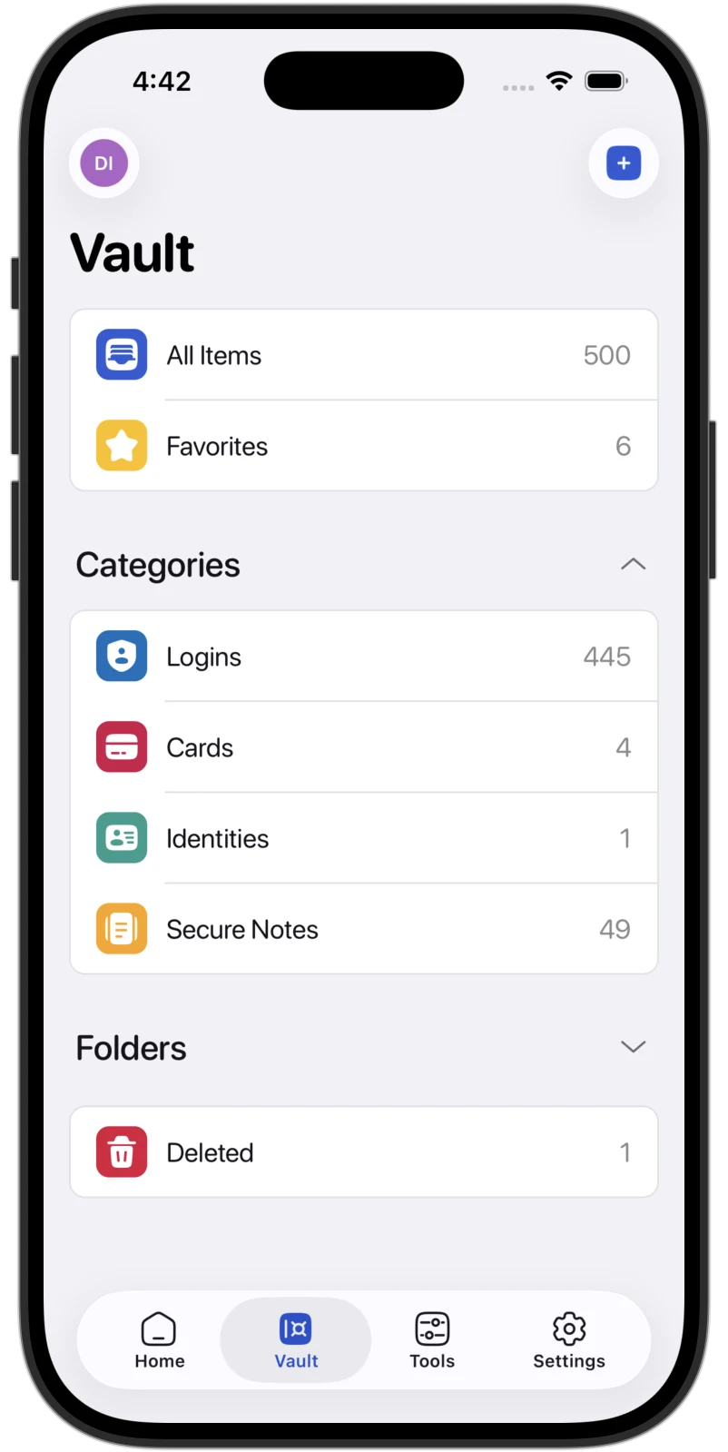 Bitsecrets vault on iPhone